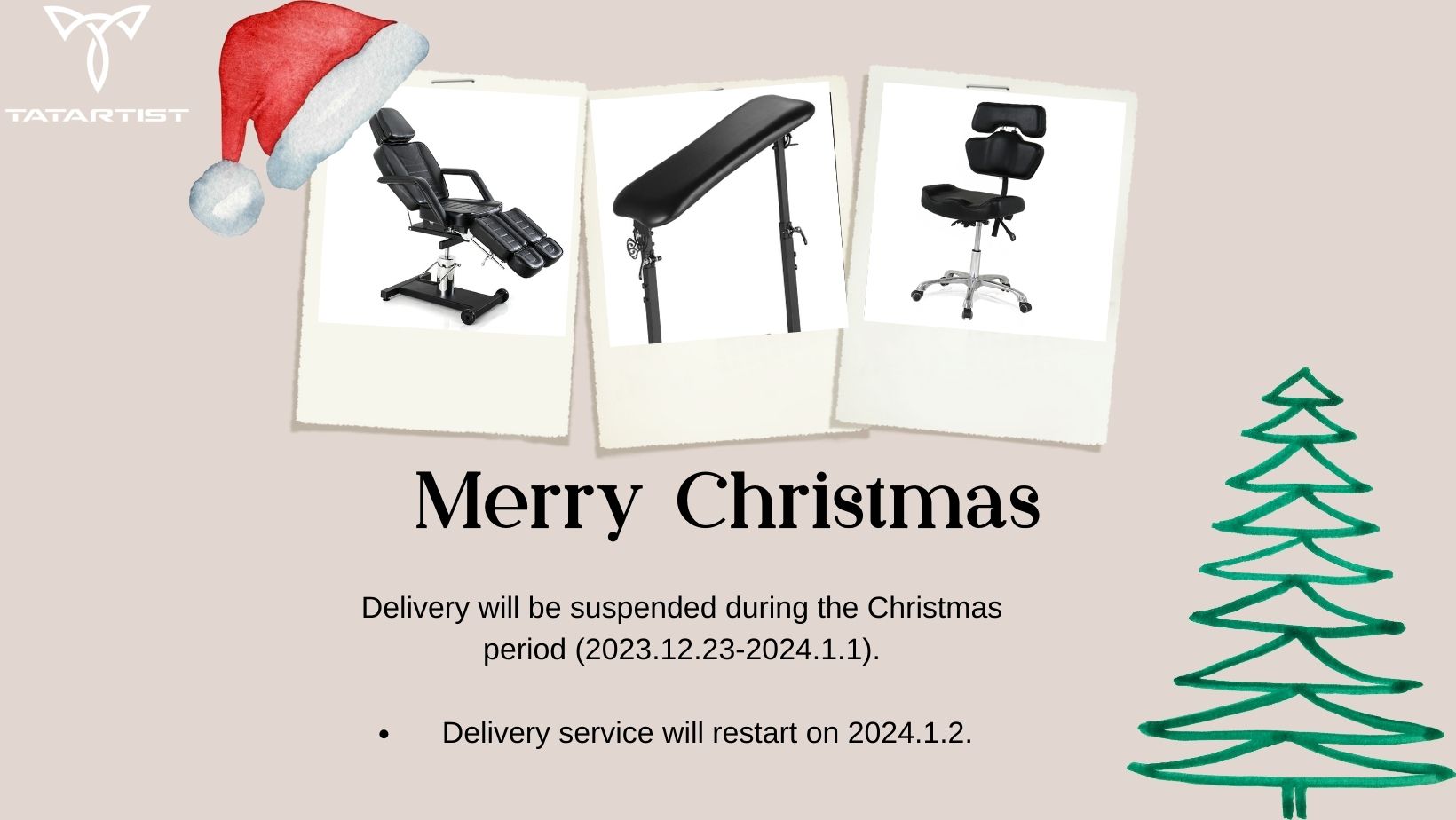 TATARTIST tattoo furniture holiday notice