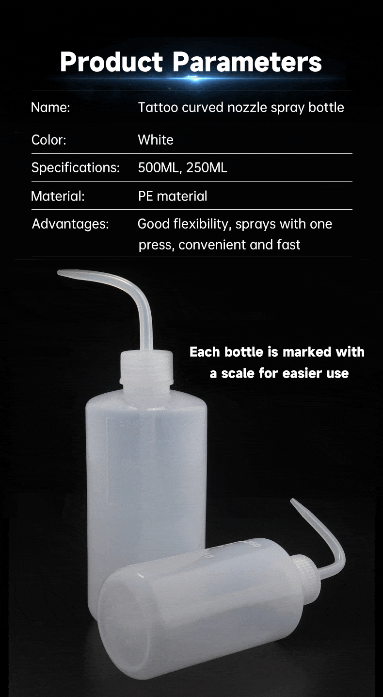 500ML Long Nozzle Tattoo Rinse Bottle 10 pcs – PE Material with Scale Markings