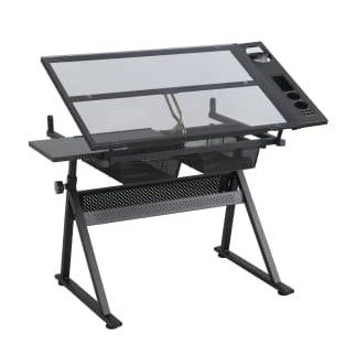 Tattoo Artist Adjustable Glass Workstation with Storage Drawers– Black