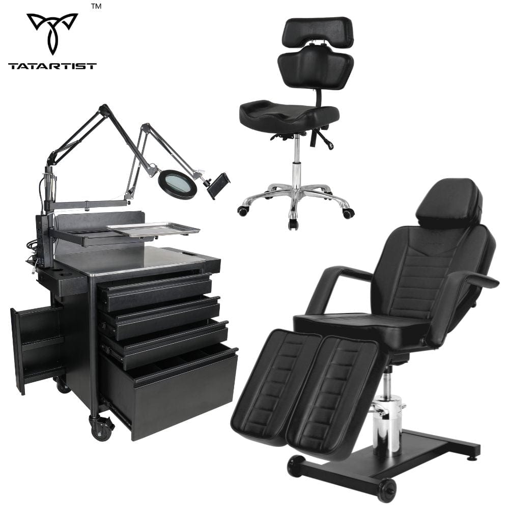 【USA】Hydraulic Tattoo Furniture 3-Piece Suit(Client Chair & Artist Chair & Workstations)