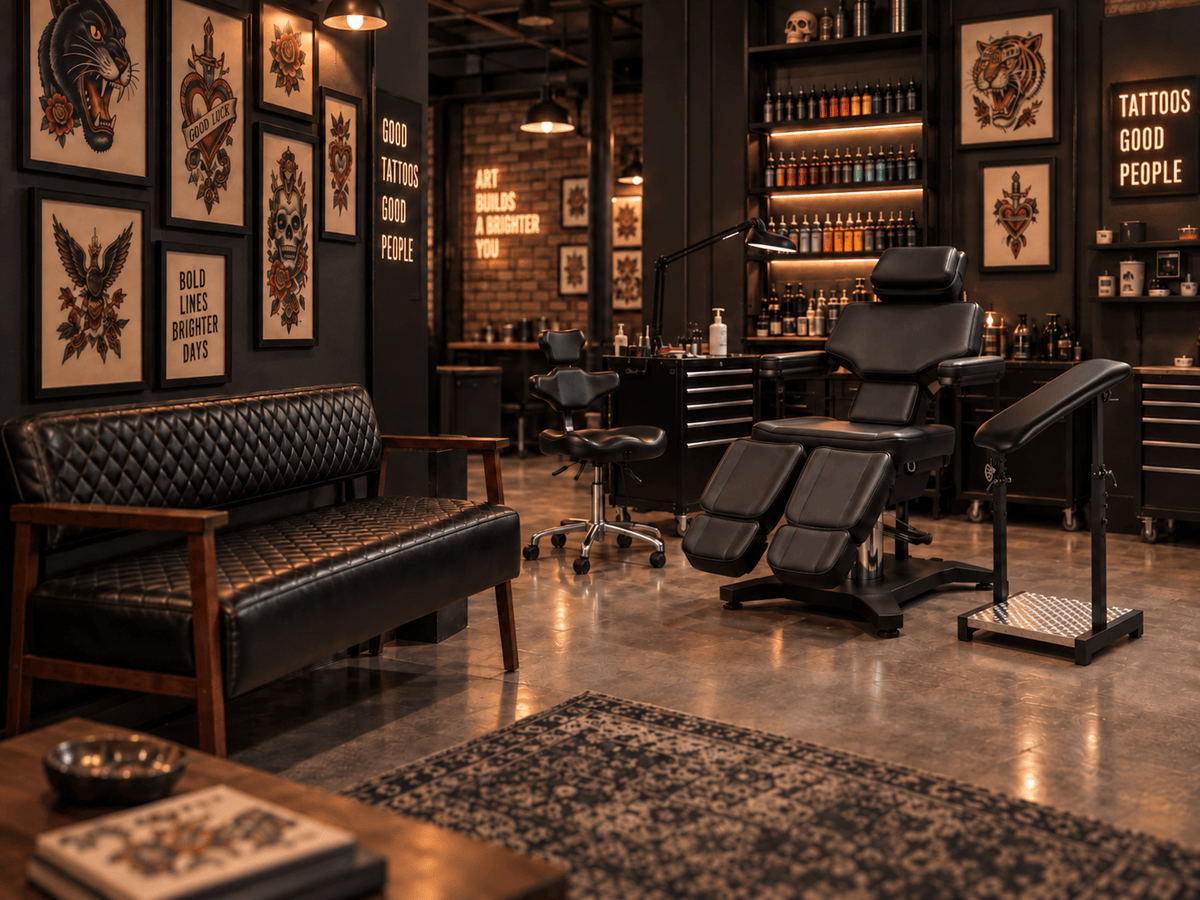 4-Piece Tattoo Studio Furniture Set with Client Chair, Artist Chair, Armrest & Waiting Bench