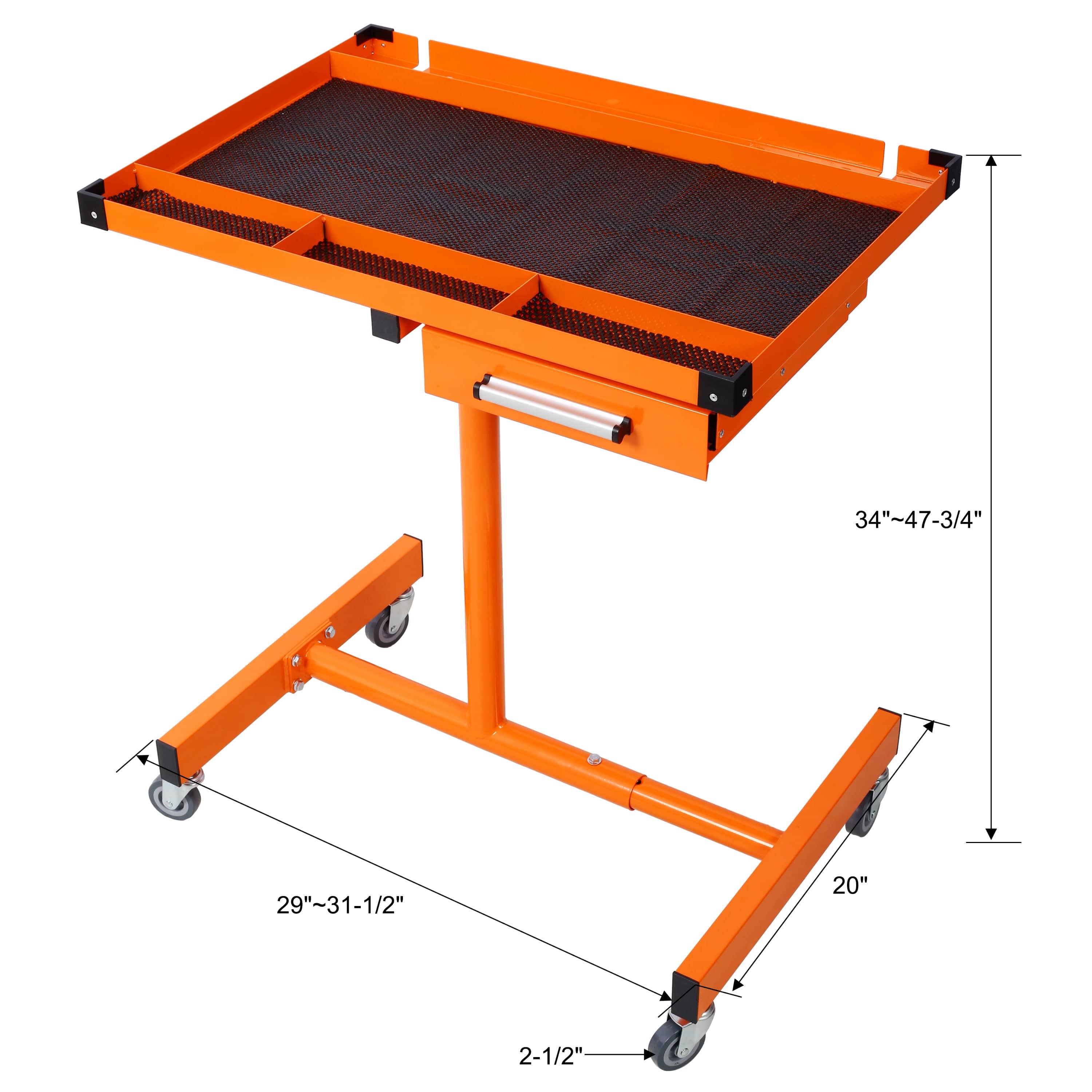 【USA】Adjustable Steel Tray with Drawer and Casters orange