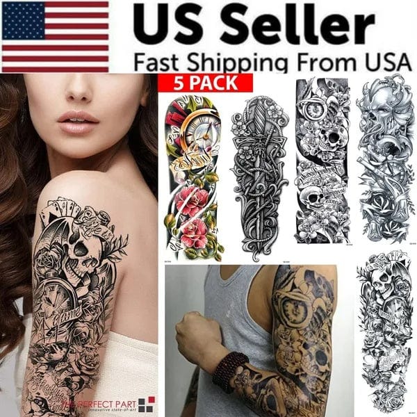 Large Temporary Tattoos (5-Pack) - Full Arm Sleeve Body Art for Men & Women - Waterproof & Long-Lasting