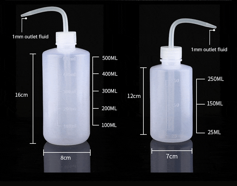 500ML Long Nozzle Tattoo Rinse Bottle 10 pcs – PE Material with Scale Markings