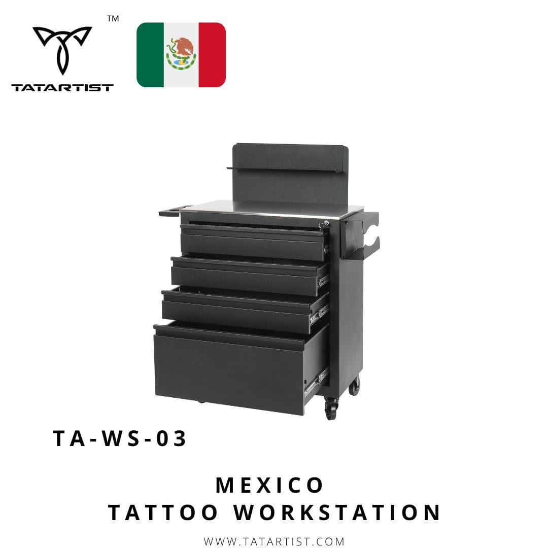 【México】Mesa de escritorio para estación de trabajo de tatuajes con 3 cajones TA-WS-03