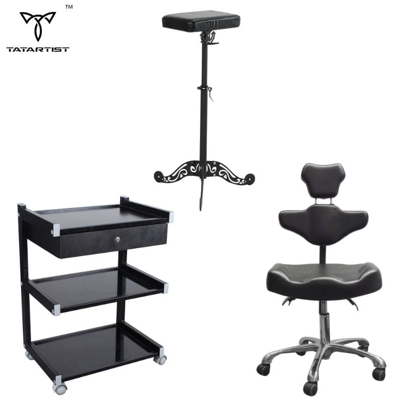 【EE.UU.】＄490 Silla para artista de tatuajes con carrito y reposabrazos combinados