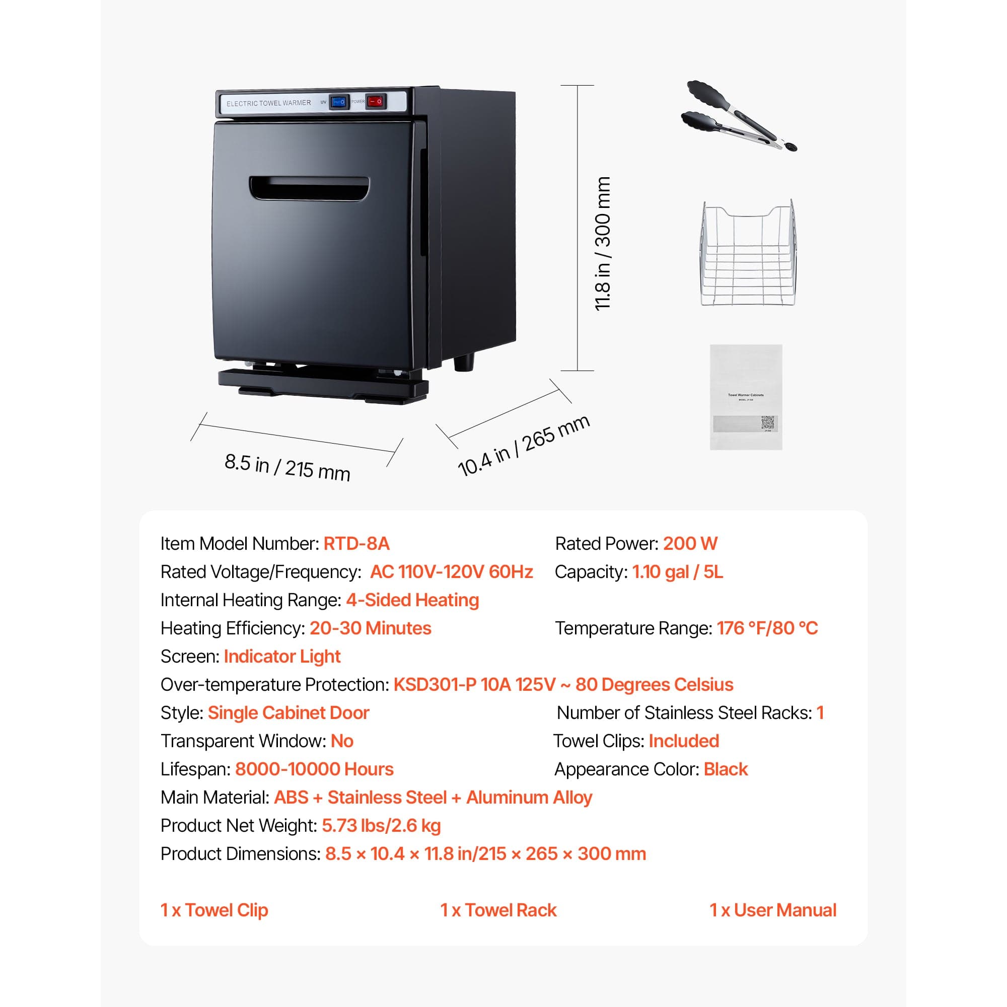Compact Hot Towel Warmer Cabinet (1.1 Gal) Portable All-Round Heating
