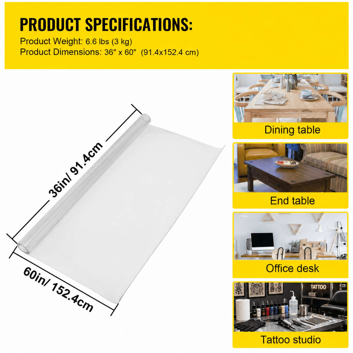 Clear PVC Tattoo Workstation Protector Mat, 36" × 60"