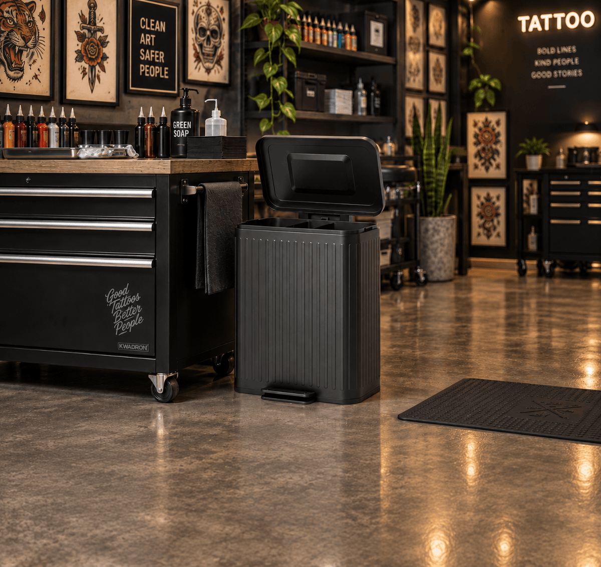 Dual-Compartment Tattoo Studio Step Trash Can, 10.6 Gal