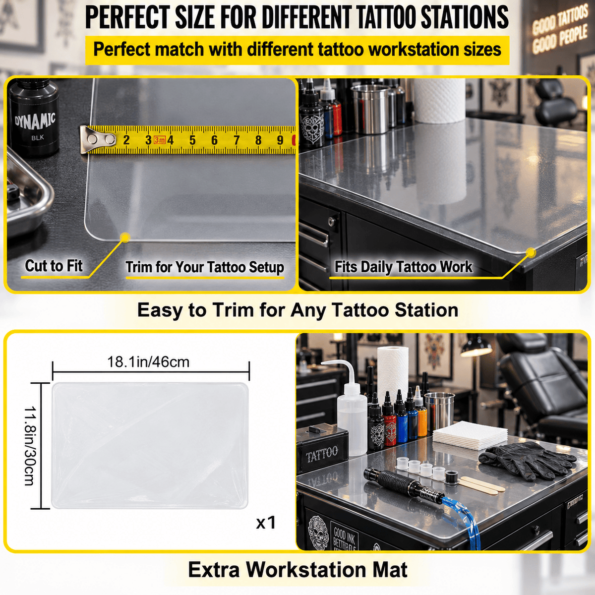 Clear PVC Tattoo Workstation Protector Mat, 36" × 60"