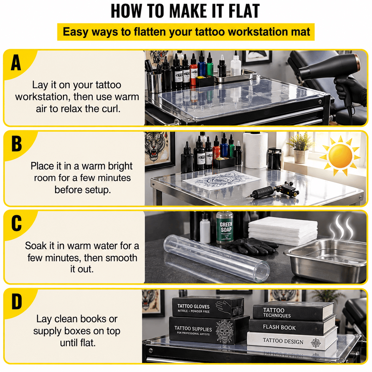 Clear PVC Tattoo Workstation Protector Mat, 36" × 60"