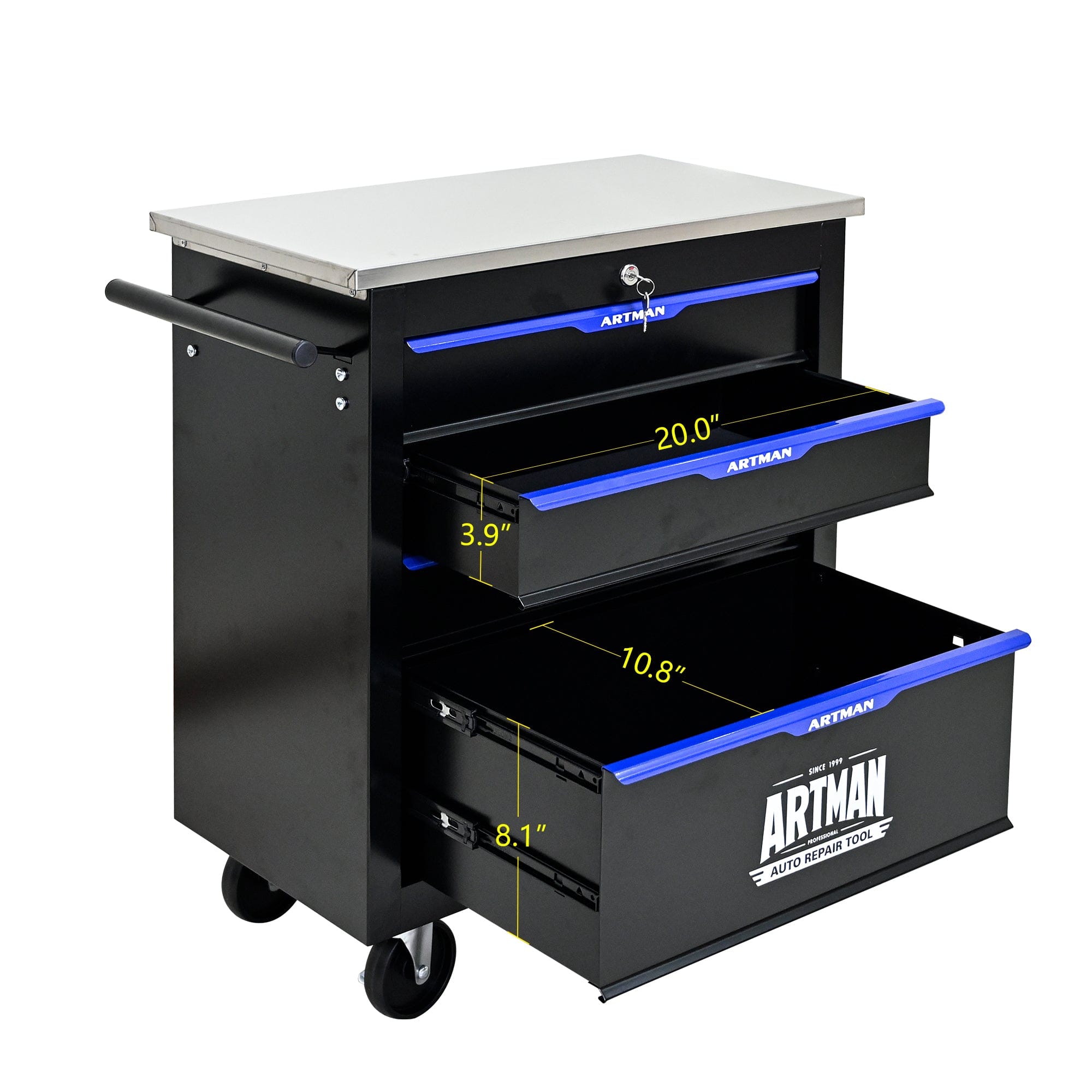 【USA】4-Drawer Steel Rolling Trolley with Locking Casters