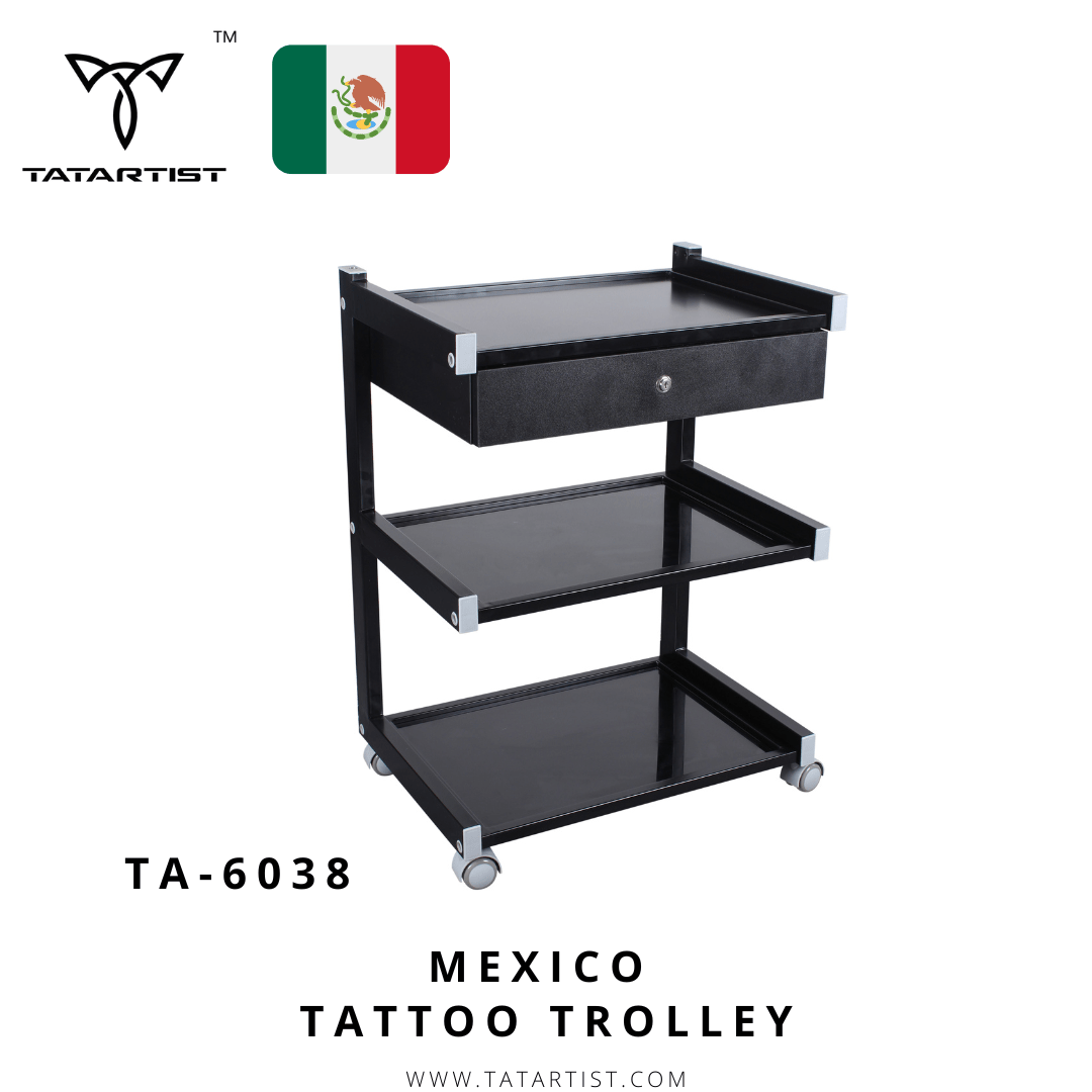 【Mexiko】Schwarzer Tattoo-Trolley mit Schublade TA-6038