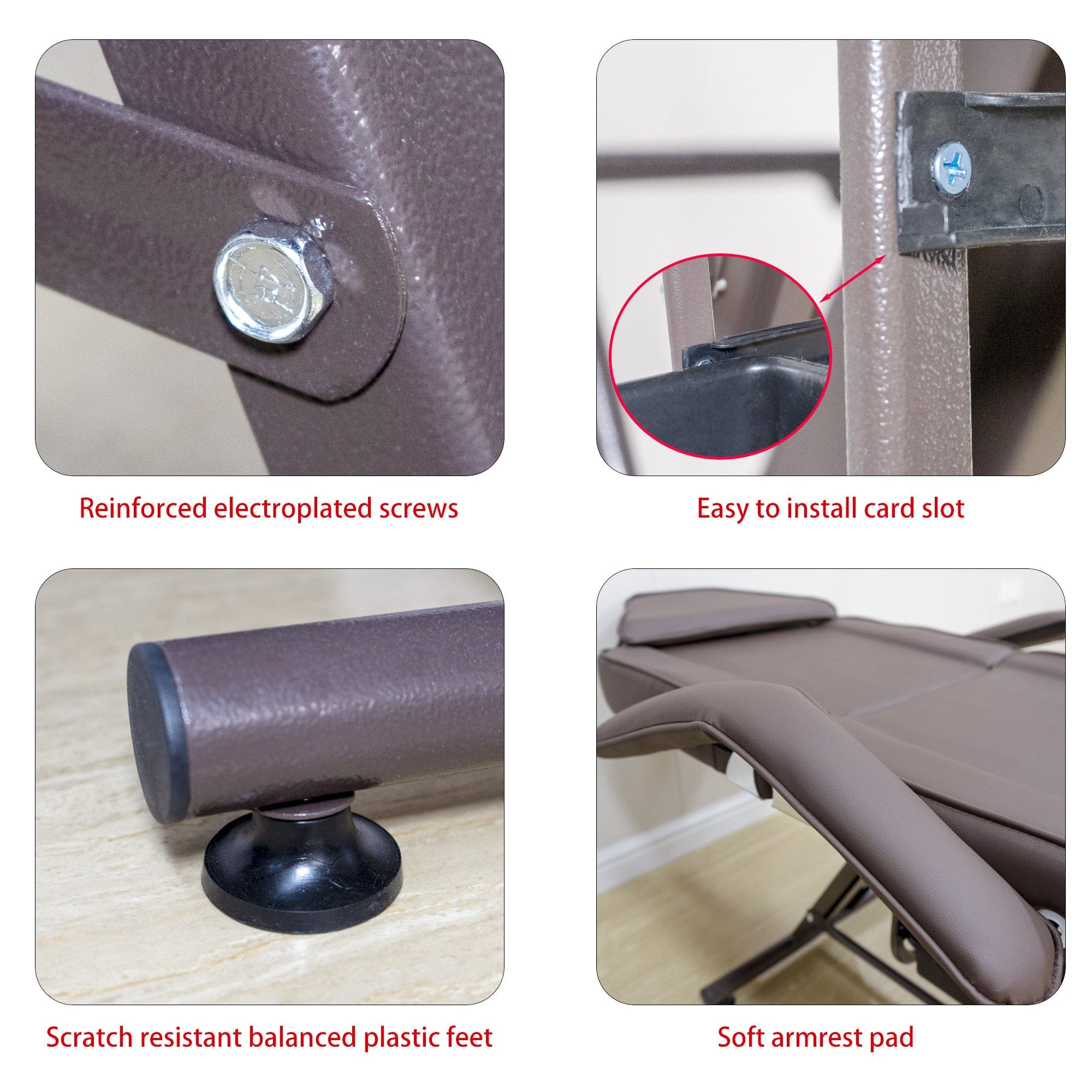 【USA】72" Adjustable 3-Section Tattoo Bed with Removable Headrest (Brown)