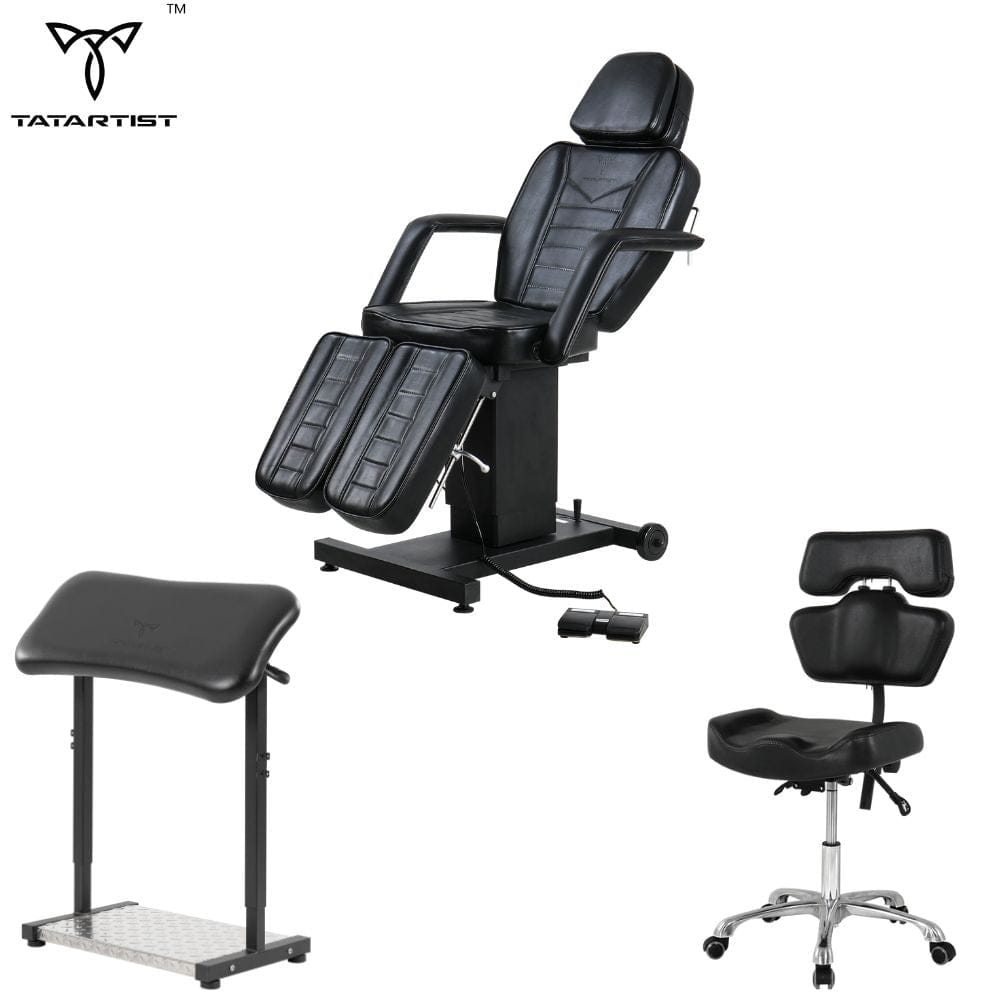 【USA+CA】Silla para invitados con tatuaje Taburete para tatuajes con soporte para pies Paquete TA-AR-10