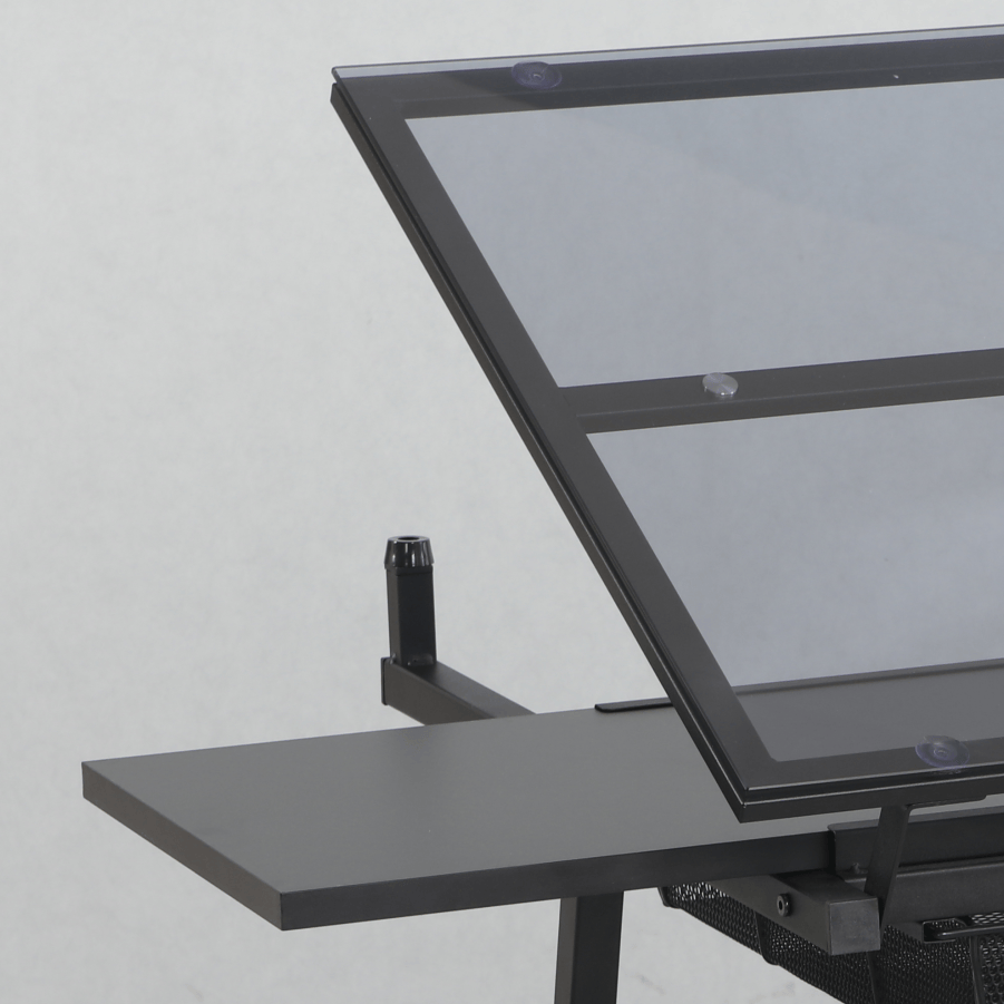 Tattoo Artist Adjustable Glass Workstation with Storage Drawers– Black