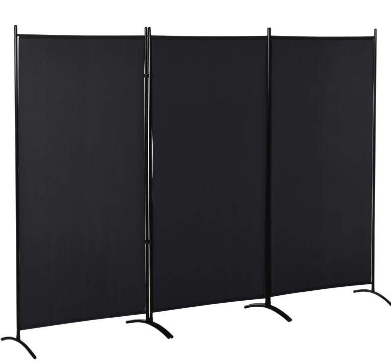 3-Panel Folding Tattoo Studio Privacy Screen, Black