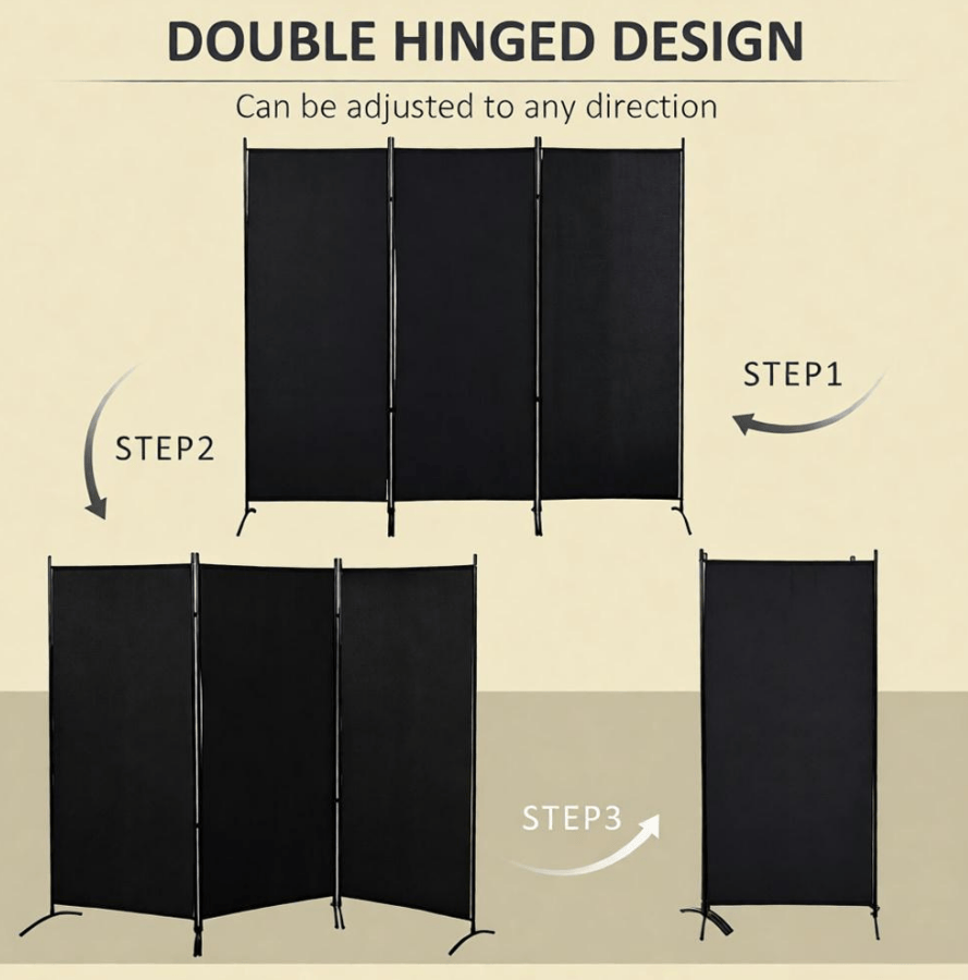 3-Panel Folding Tattoo Studio Privacy Screen, Black