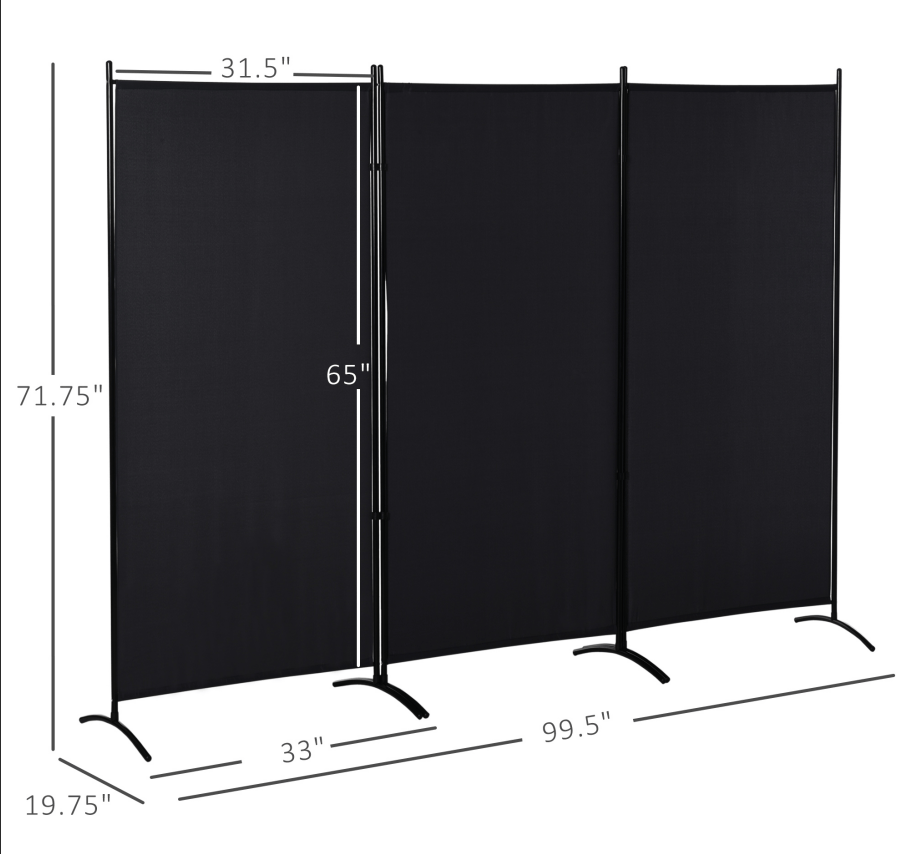 3-Panel Folding Tattoo Studio Privacy Screen, Black