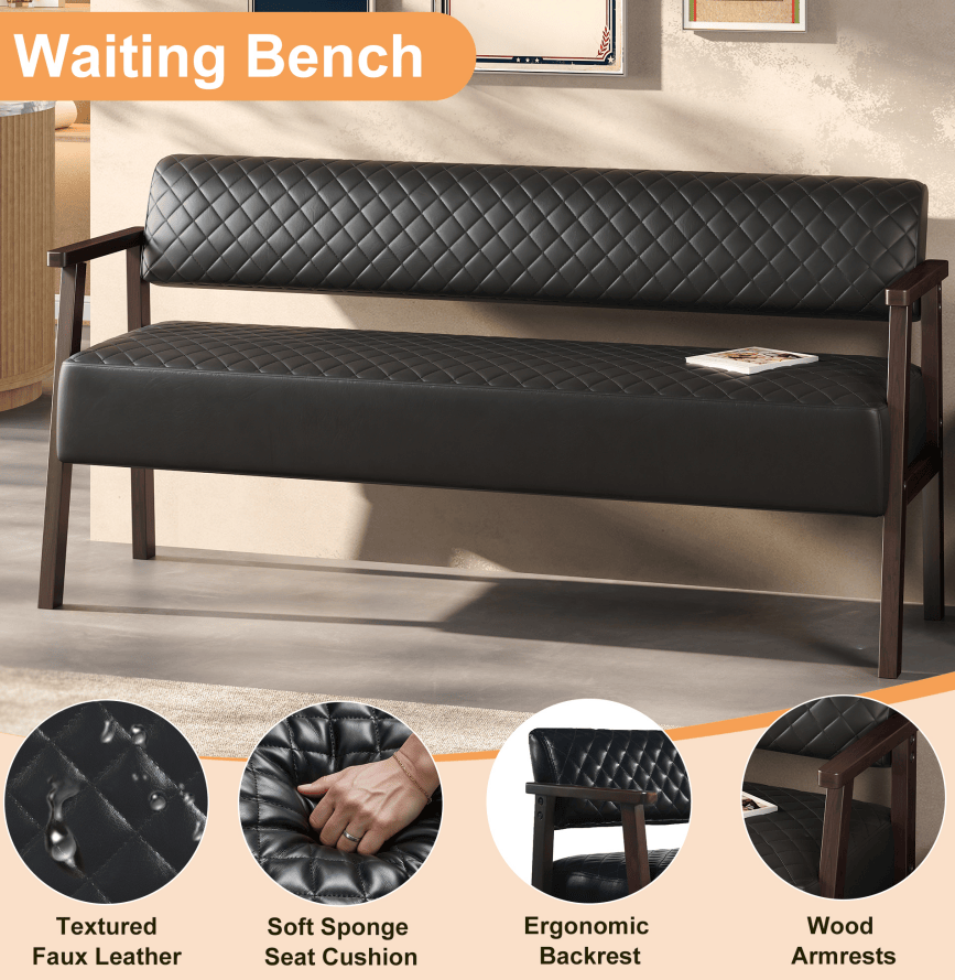 Black PU Leather Tattoo Studio Waiting Bench