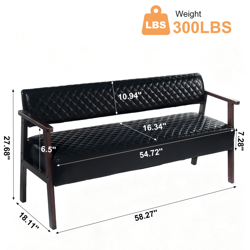 Black PU Leather Tattoo Studio Waiting Bench