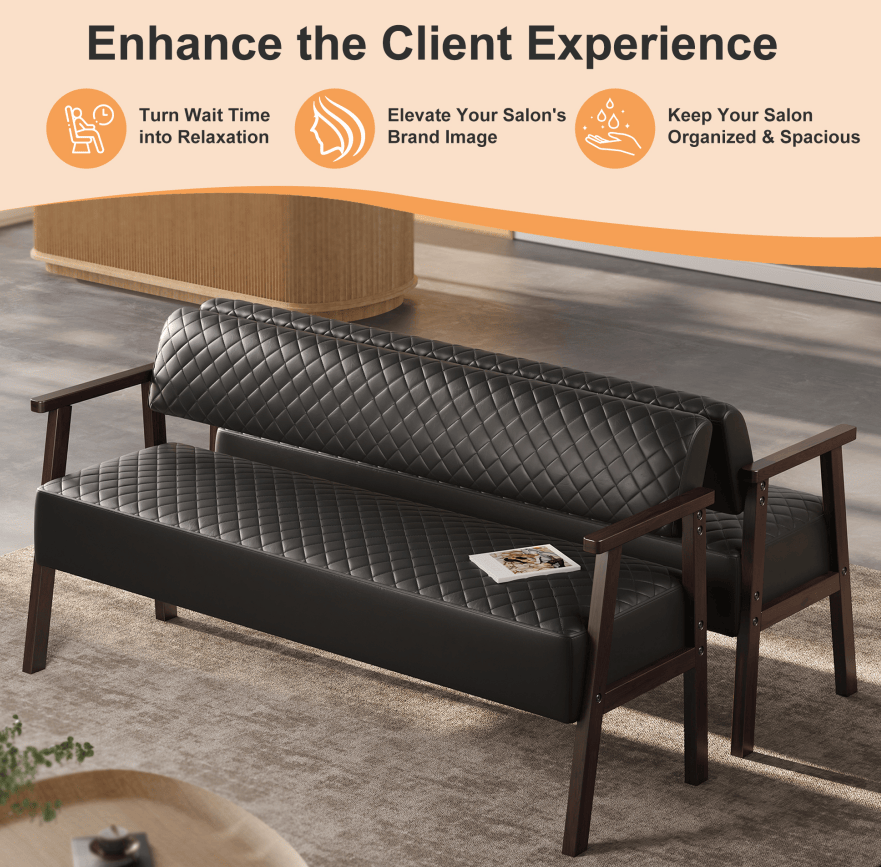 Black PU Leather Tattoo Studio Waiting Bench