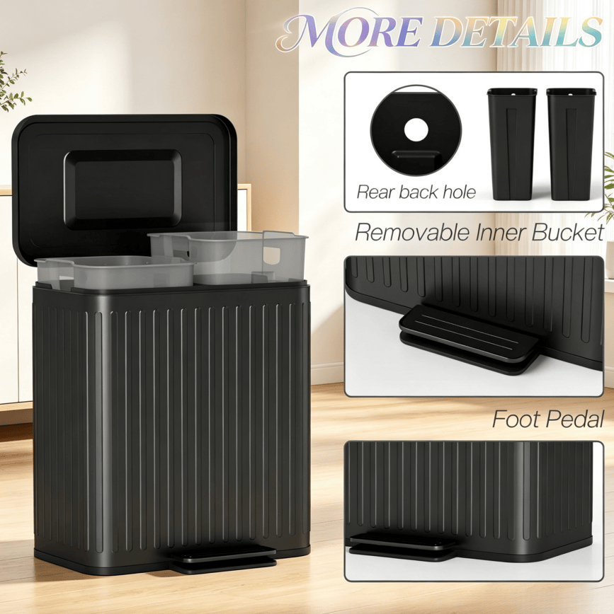 Dual-Compartment Tattoo Studio Step Trash Can, 10.6 Gal
