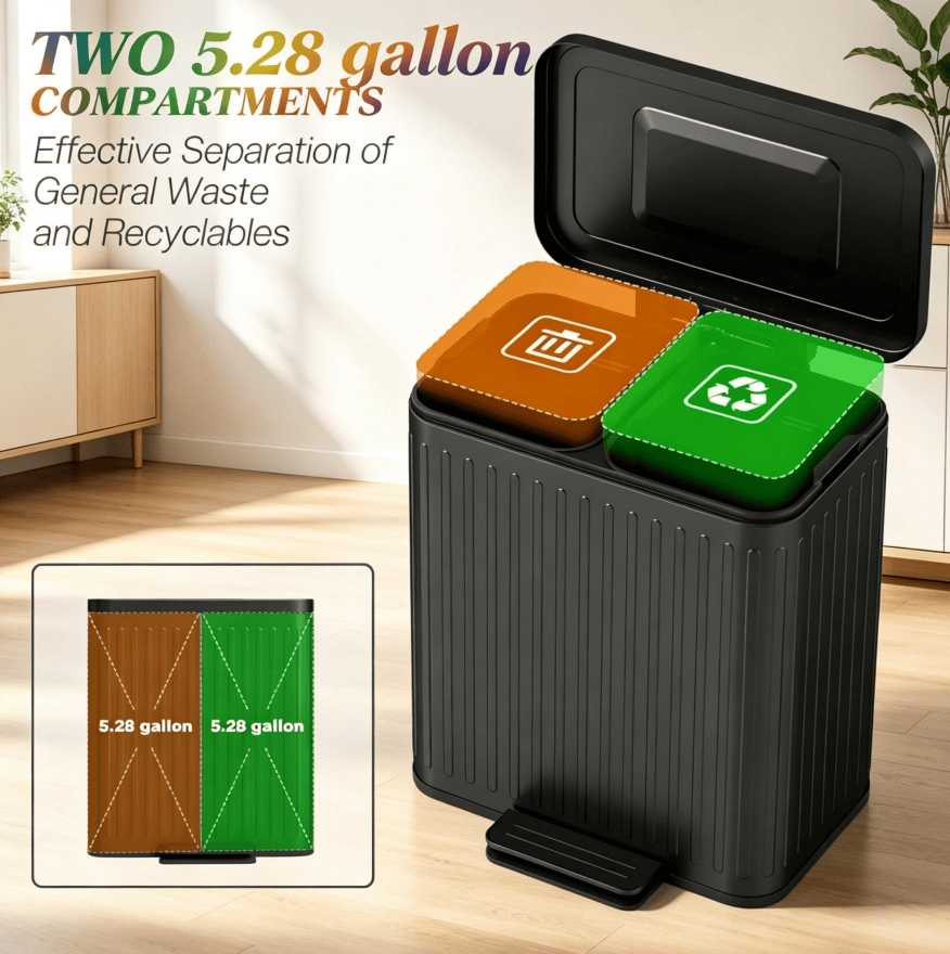 Dual-Compartment Tattoo Studio Step Trash Can, 10.6 Gal