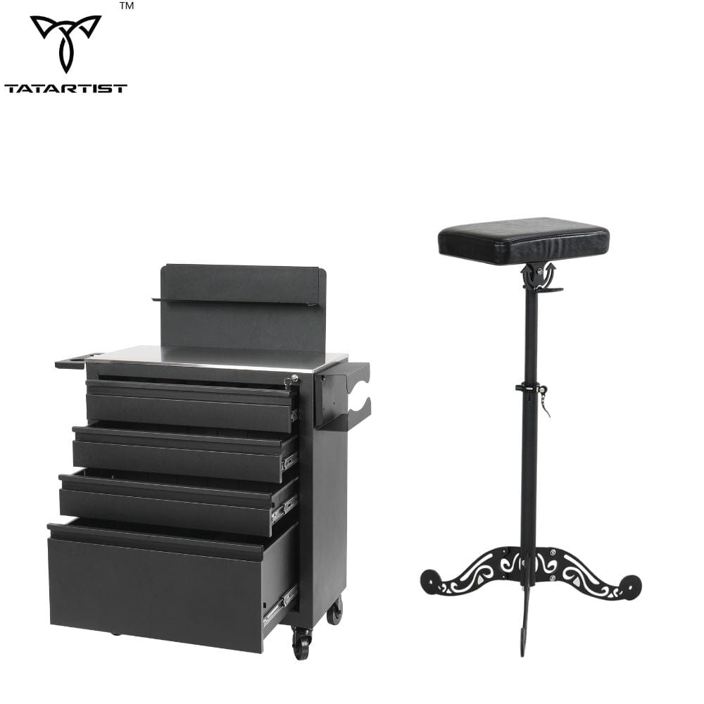 【EE. UU.】 Estación de trabajo para tatuajes con juego de soporte para reposabrazos para tatuajes TA-TW-03 y TA-AR-09