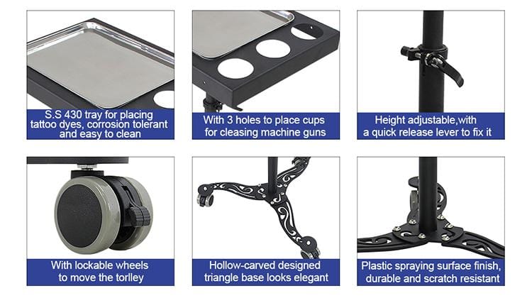 【USA】Tragbarer rollender Tattoo-Arbeitsplatz aus rostfreiem Stahl, Tattoo-Tintentablett-Tisch TA-TW-16