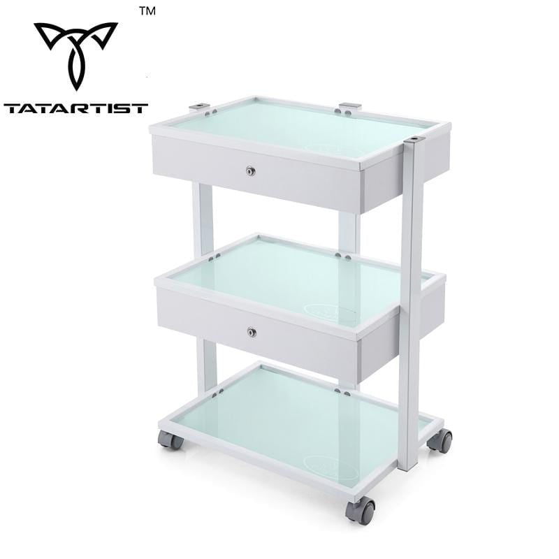 【CA】Glass Top Tattoo Studio Trolley Black